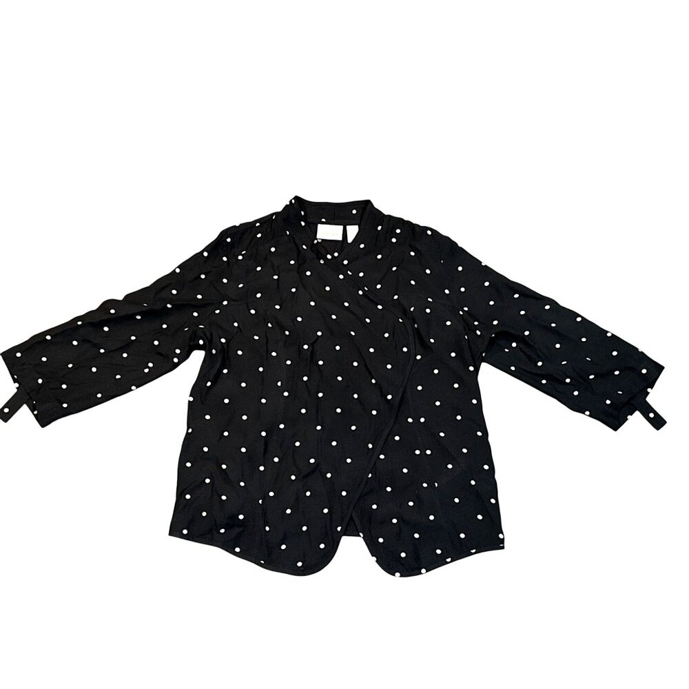 Chicos Black Polka Dot Cardigan Lightweight Open Front Blouse Roll Tab Sleeves - Picture 12 of 12